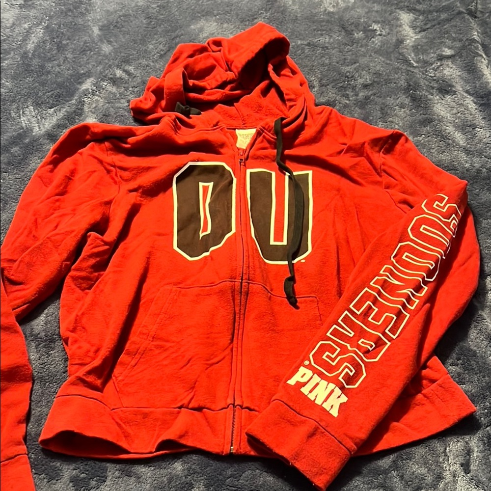 Victoria’s Secret Red PINK Hoodie with Bold Graphics “Sooners” “OU”